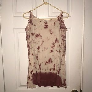 Tie dye open shoulder long sleeve top